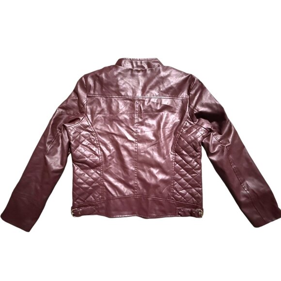 French Connection Women's M Quilted Faux Leather Jacket Burgundy NWT - Picture 3 of 9